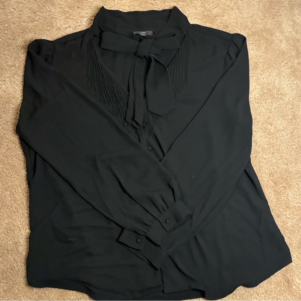 J. Crew Black Sheer Blouse with Tie Neck